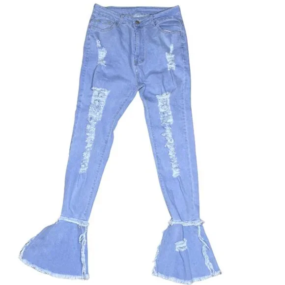 Women's Distressed Bell Bottom Stretchy Denim Jeans Size Medium Date Night - Picture 3 of 8